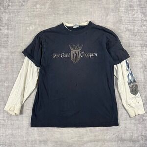 West Coast Choppers Shirt Mens Large Blue Vtg Y2K Layered Distressed Jesse Who